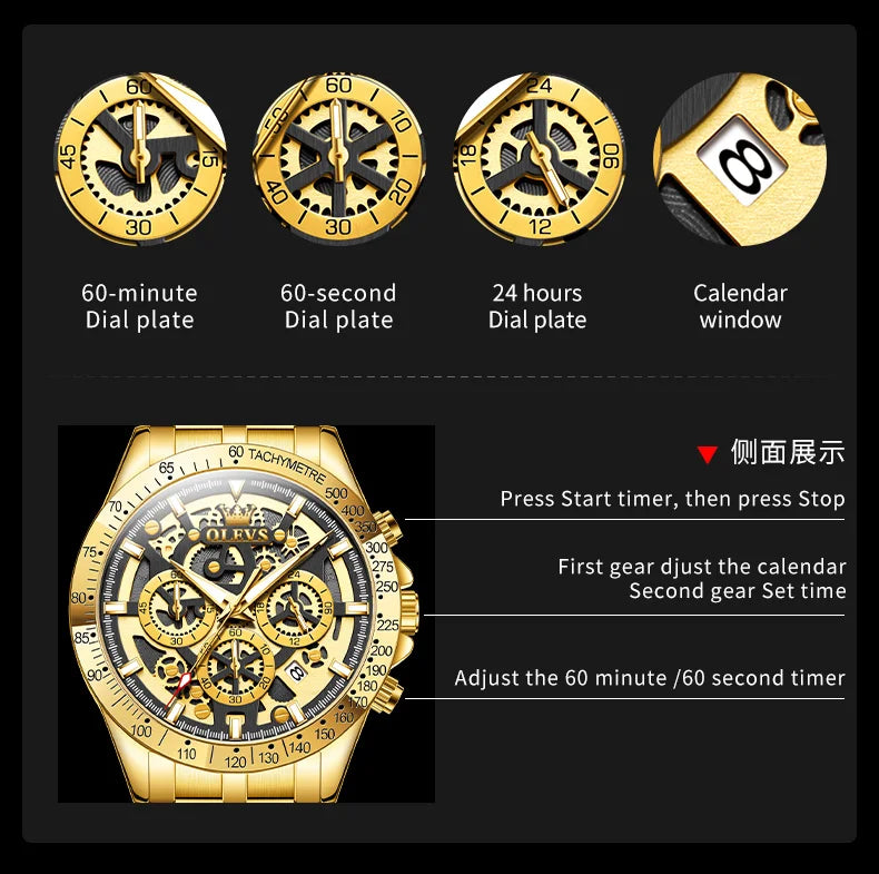 OLEVS 9913 Mens Watch Quartz Watch Classic Multifunctional Business Watch For Men 30m Waterproof Luminous Box Gift