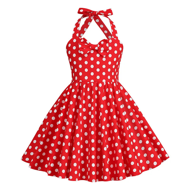 Kids Girls Vintage Halterneck Dress Polka Dots Cherry Strawberry Daily Birthday Party 1950s Swing Dress Summer Princess Dress