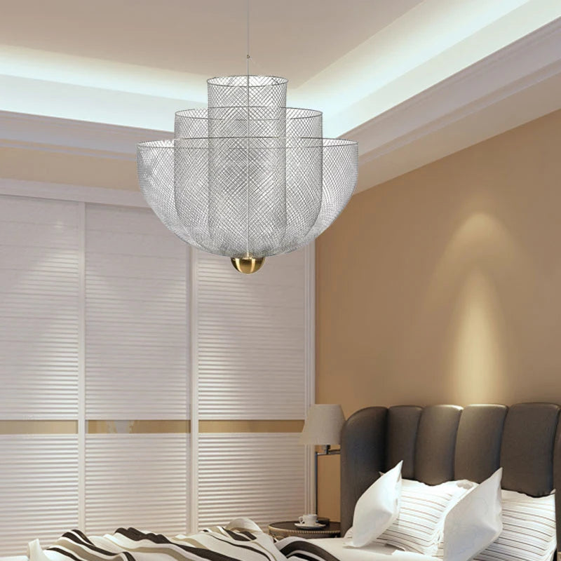 Modern Ceiling Chandeliers Dimmable LED Pendant Light Modern Design Metal Grid Meshmatics Dining Hanging Lamp Suspension Fixture