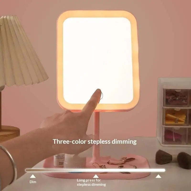 Unique Designer Vanity Mirror Touch Control Three Color LED Light Desktop Bedroom Makeup Accessory