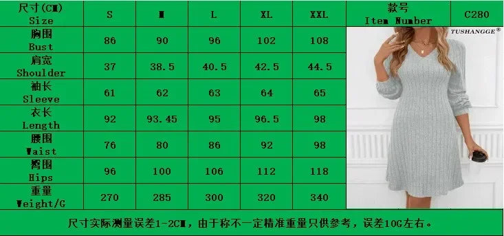 Women's Casual V Neck Pullover Mid Length Brushed Solid Color Mid Waist Ribbed Knit Dress for Women Woman Clothing Clothes