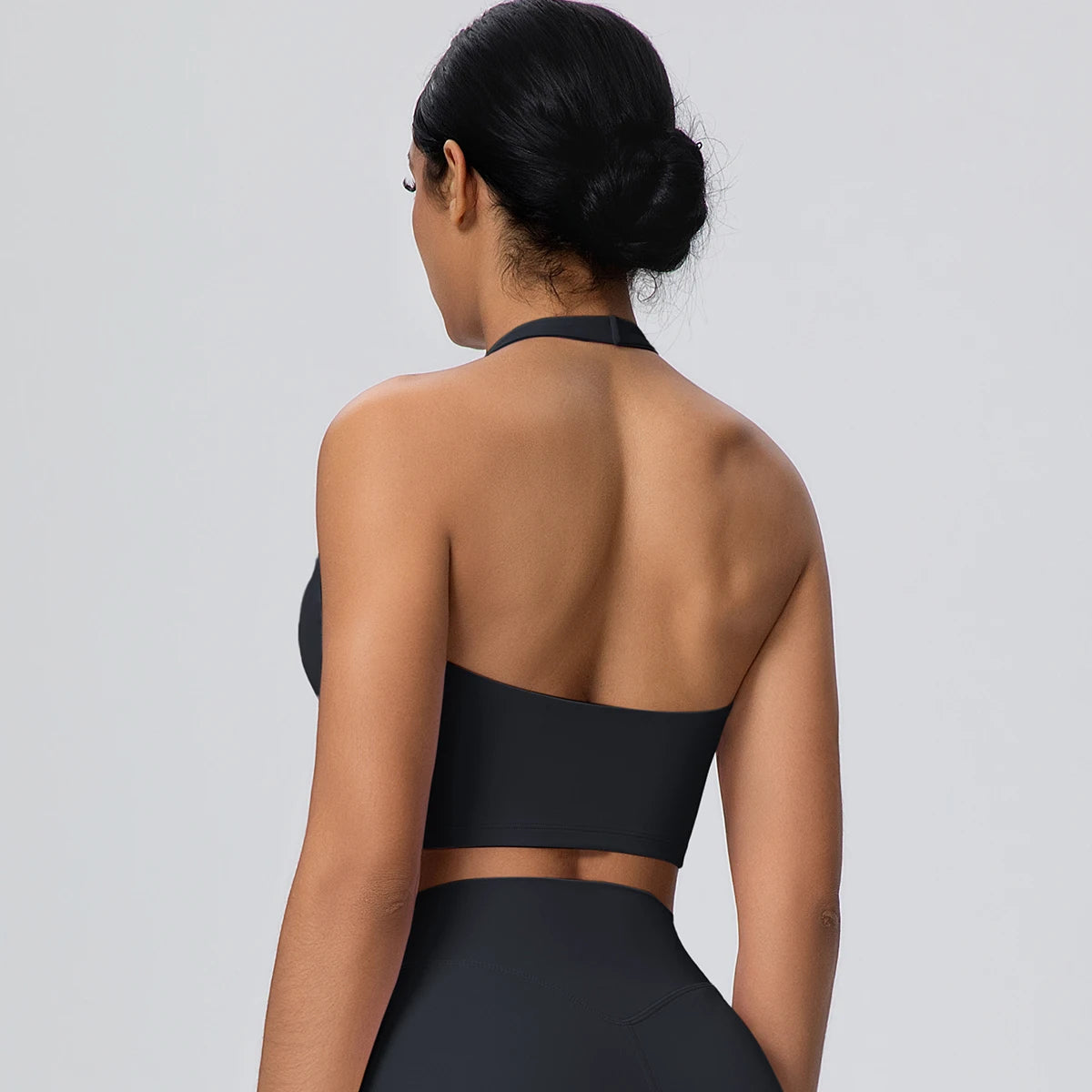 Woman Solid Color Sexy Neck Strap Bra Yoga Underwear With Chest Pad Backless Gather Shockproof Gym Workout Top Sports Yoga Bra
