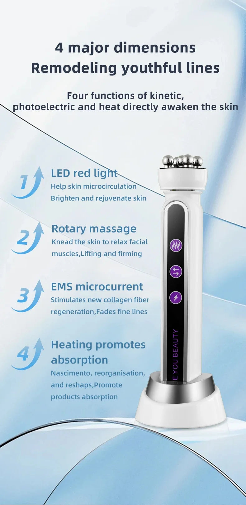 Micro Facial Massager EMS LED Phototherapy Rotary Massage Heating Electric Facial Massager Beauty Device Skin Care Tools