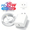 US Plug 35W PD Fast Charger For iPhone 13 14 Pro Max 11 12 Mini X XR XS Max 7 8 14 Plus SE 2020 USB-C Quick Charge PD Data Cable