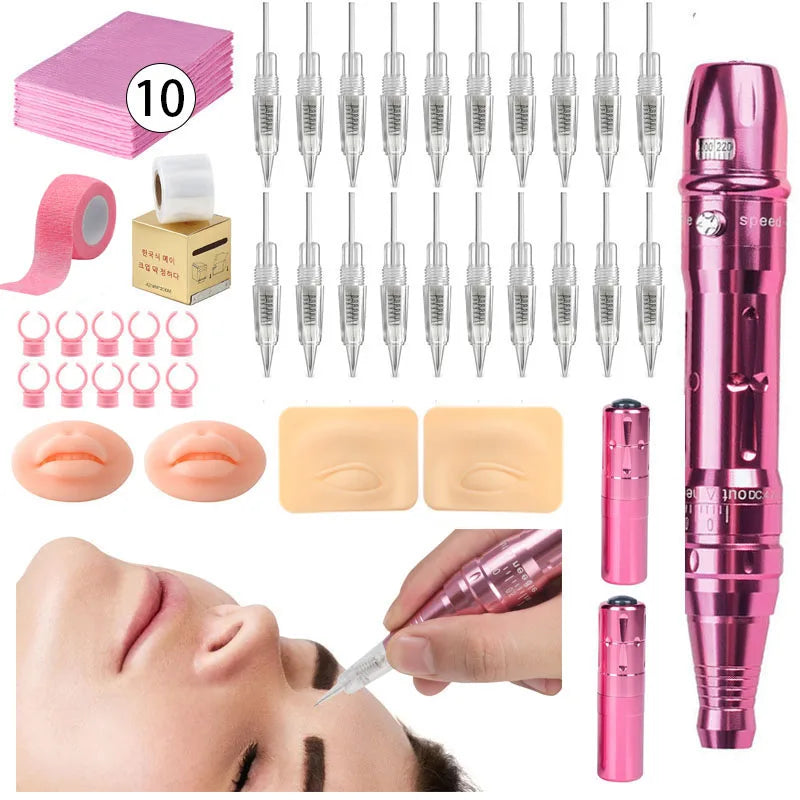 Professional Makeup Tattoo Kit Eyebrow Tattooing, Beauty Contact, Line Tattooing Machine with Dual Batteries for Beginners