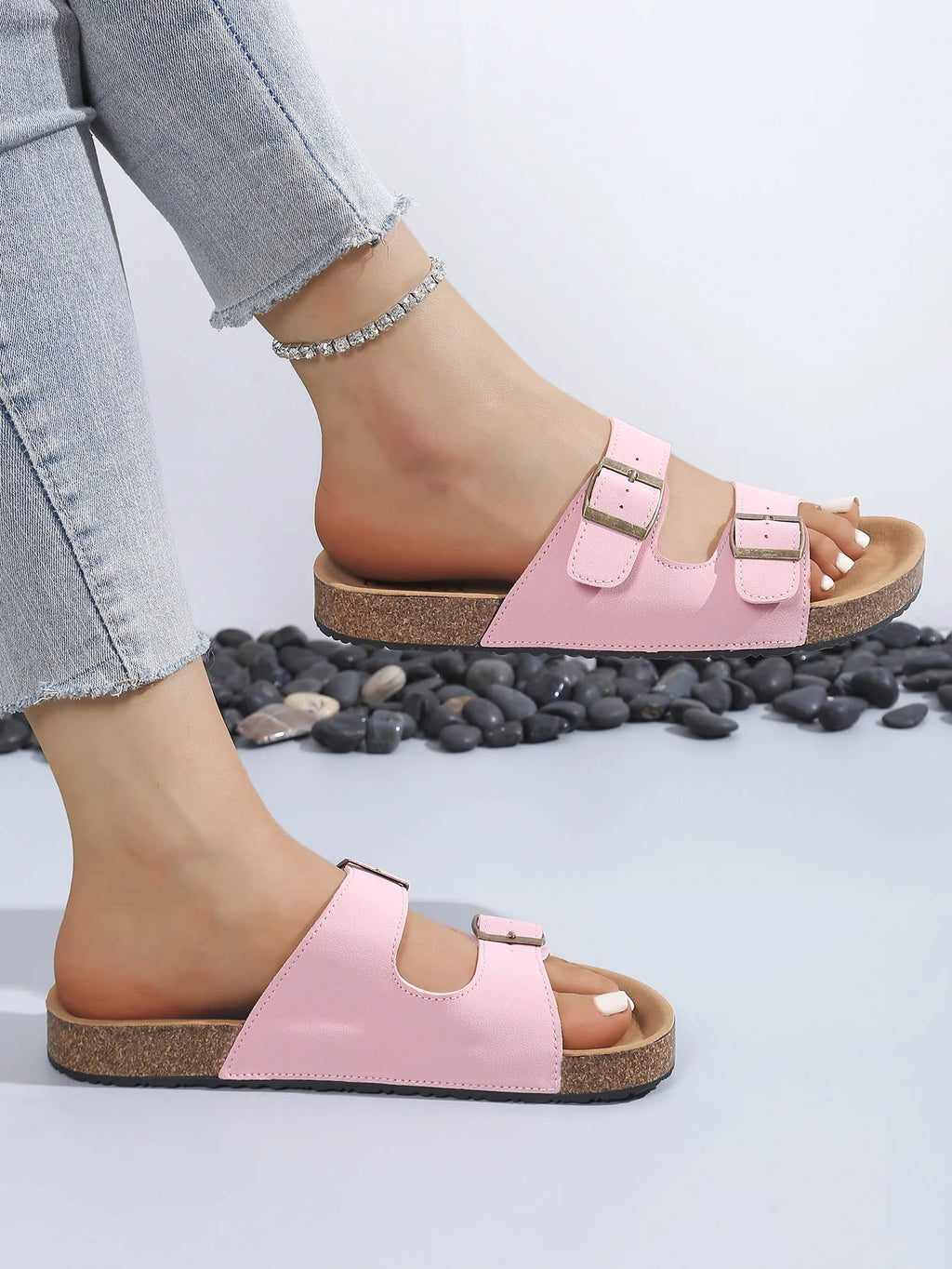 2026 Slippers for Women Cork Beach Sandals Outdoor Clogs with Adjustable Buckle Women Shoes Platform Slippers Flats Slides Women