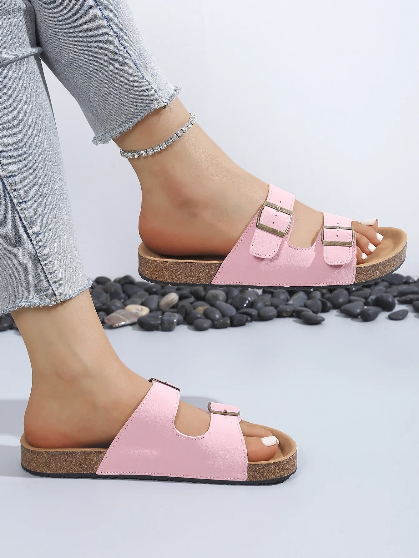 2026 Slippers for Women Cork Beach Sandals Outdoor Clogs with Adjustable Buckle Women Shoes Platform Slippers Flats Slides Women
