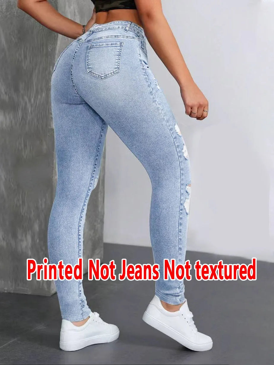 2158 216 [Printed Leggings - Not Faux Denim Fabric]2D Printed Faux Embroidered Effect, Printed Leggings - Non-Faux Denim Fabric,