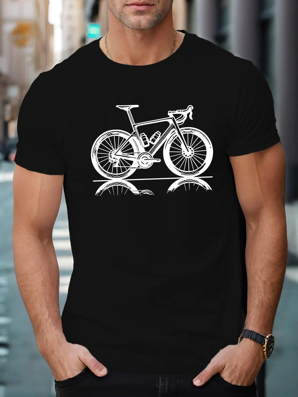 Men's Summer 100% Cotton Fashion Leisure Road Cycling Pattern Printed Loose Sports Round Neck Short Sleeve T-shirt Top