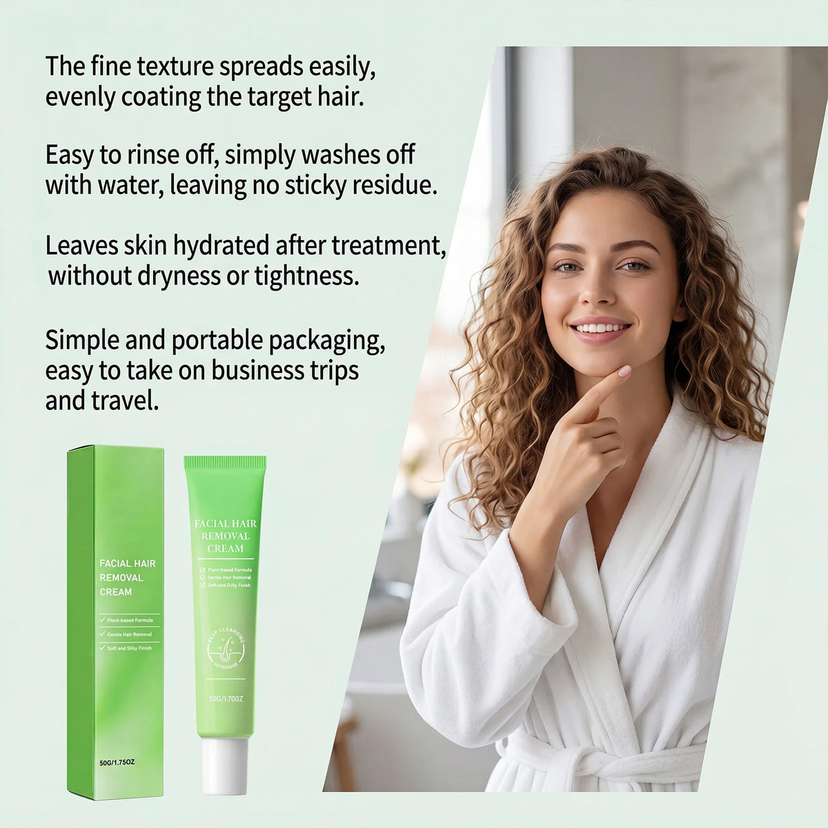 Painless Facial Hair Removal Cream Kit For Women Sensitive Skin 2‑in‑1 With Soothing Cream Home Use Upper Lip Chin Hair Remover