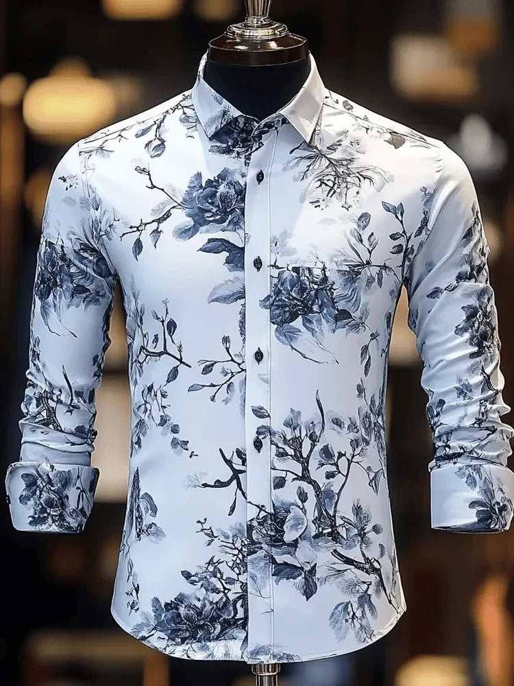 Men's Shirt 3D Vintage Chain Print Polyester Fabric Outdoor Street Long Sleeve Button Clothing Fashion Street Style Design