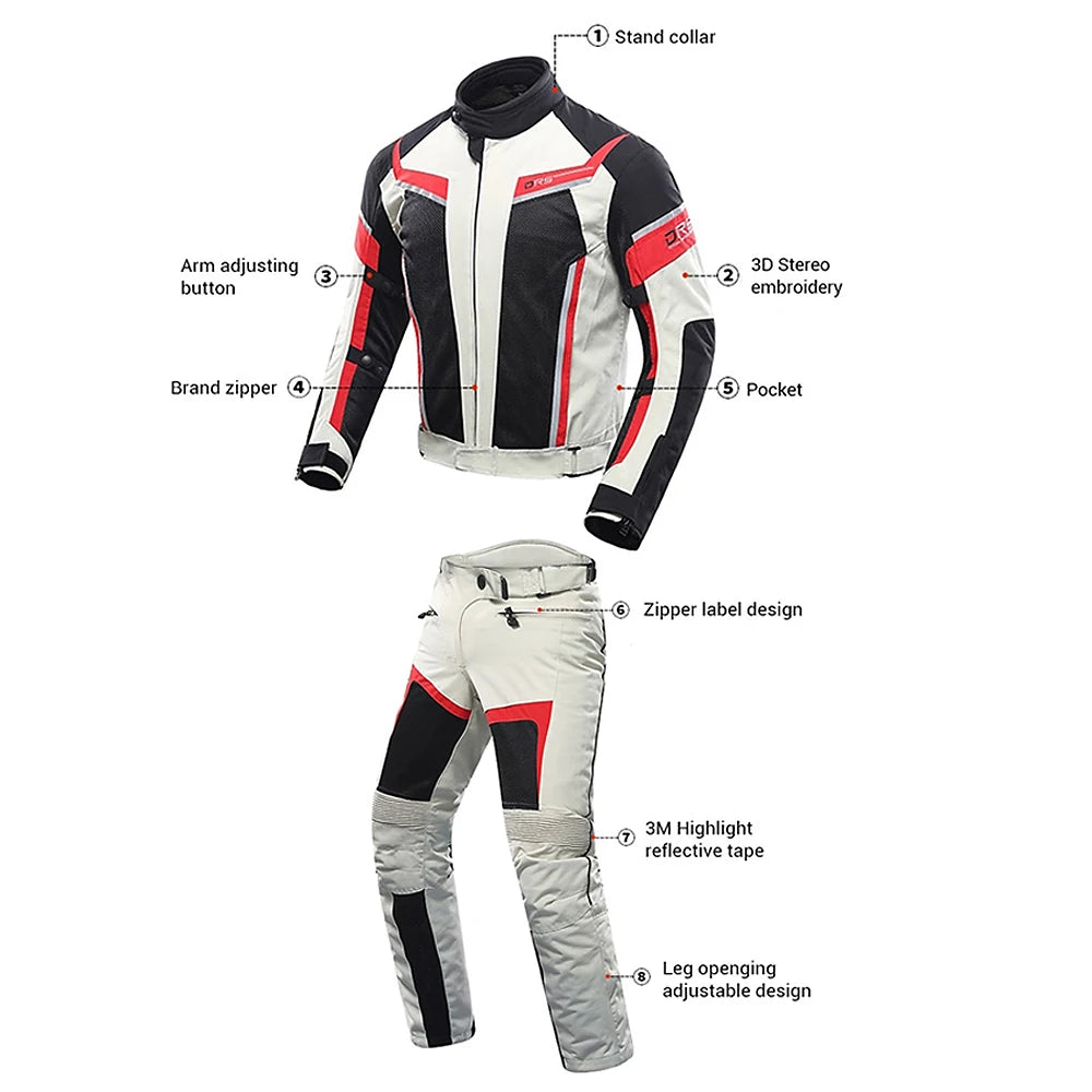 DUHAN Summer Motorcycle Jacket Man Riding Jacket + Motorcycle Pants Suit Breathable Mesh Jacket Moto Pants Suit 9 Style