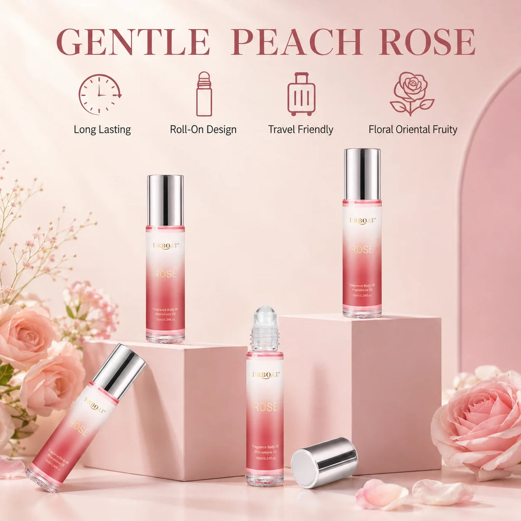 10ML Roll‑On Women Body Perfume Oil, Portable Floral Oriental Fruity Fragrance Body Oil, Juicy Peach Rose Scent for Dating