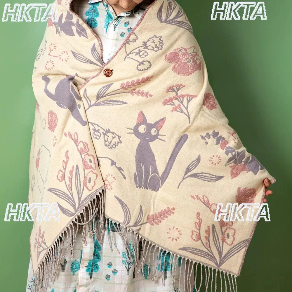 Niche Design Scarf Shawl Fashionable Versatile Cute Cartoon Thickened Double-sided Winter Warm Button Scarf Girls Dual-purpose