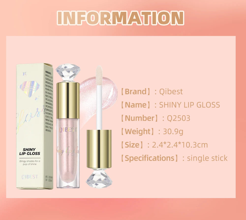 QIBEST Diamond Glitter Lipgloss Hydrating Lasting Pearlescent Metallic Liquid Lipstick Moisturizing Shiny Lip Glaze Cosmetics