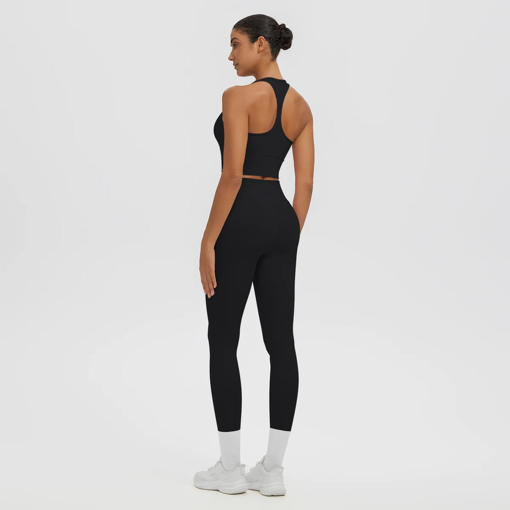 2PCS Women's Sports Pants Yoga Set Sexy Backless I-shaped Vest with Chest Pad Shock-absorbing Running Yoga Tank Top Yoga Pants