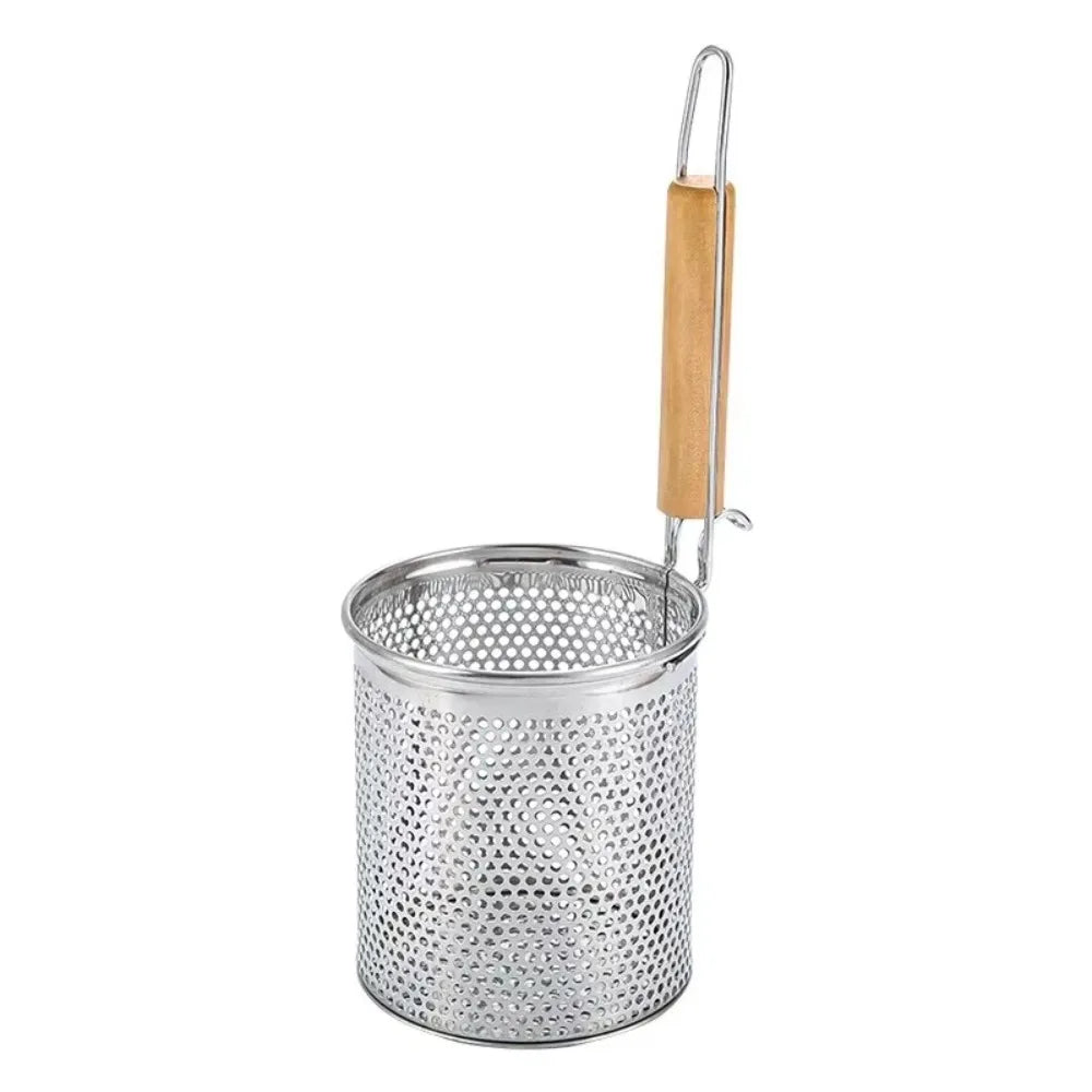 Durable Thickened Stainless Steel Funnel Kitchen Gadgets Wooden Handle Pasta Basket Strainer Multifunctional Noodle Funnel