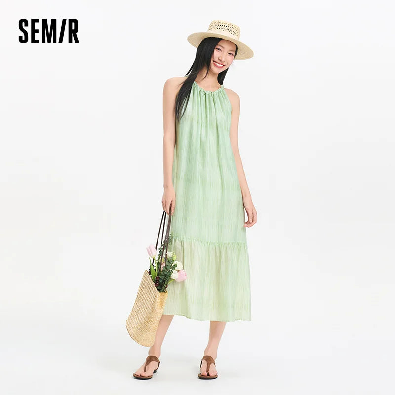 Semir Women Dress Bowknot Textured Halter Neck Vacation A Line Maxi 2026 Summer Romantic Fresh Elegant Soft Comfy Holiday Top