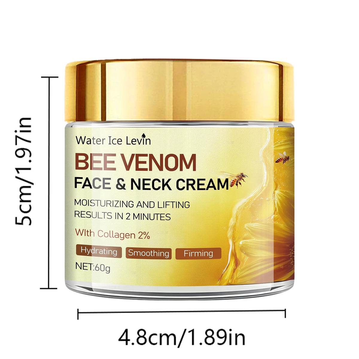 Water Ice Levin Bee Venom Face Neck Cream. 2 Minute Lift, 2% Collagen. Hydrates, Smooths, Firms, Glows. 60g.