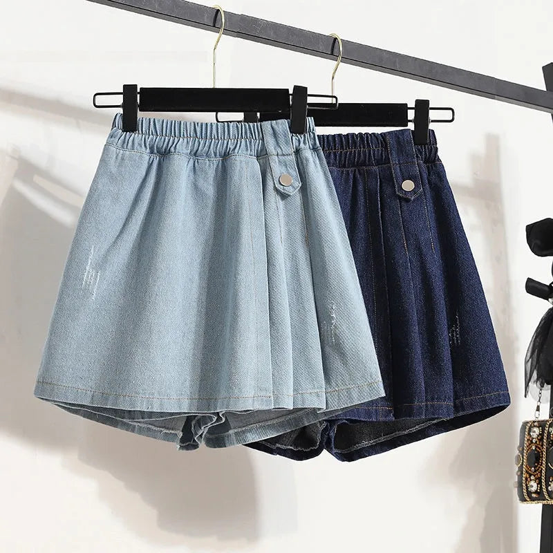 Denim Shorts for Women Korean Style Young College Girls Clothing Summer Elastic Waist Fashion Soft Loose Streetwear Chic Pockets