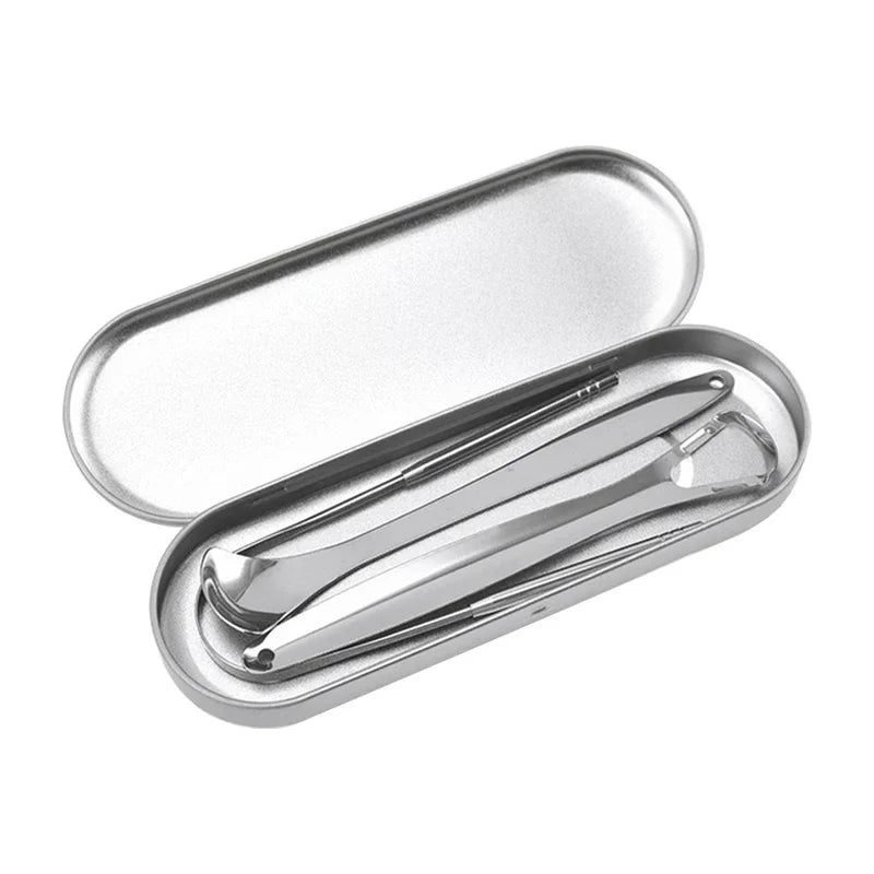 Premium Stainless Steel Tongue Scraper Cleaner Set Fresh Breath Cleaning Coated Oral Hygiene Tool Portable Travel Handy Carry