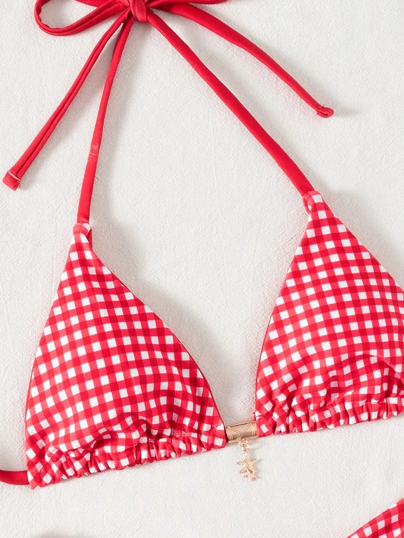 Retro Polka Dot Bikini Set Women Swimsuit Female Swimwear Micro Thong Bikinis Brazilian Halter Beach Wear Lace Up Bathing Suit