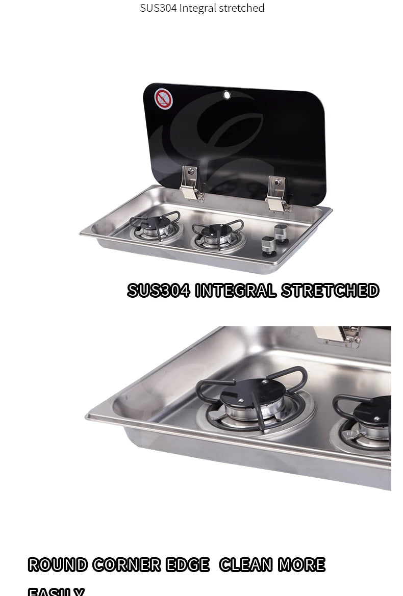 High Quality Two-Burner Gas Stove For Indoor Use Safe Tempered Glass Lid For RV Motorhome Caravan Boat