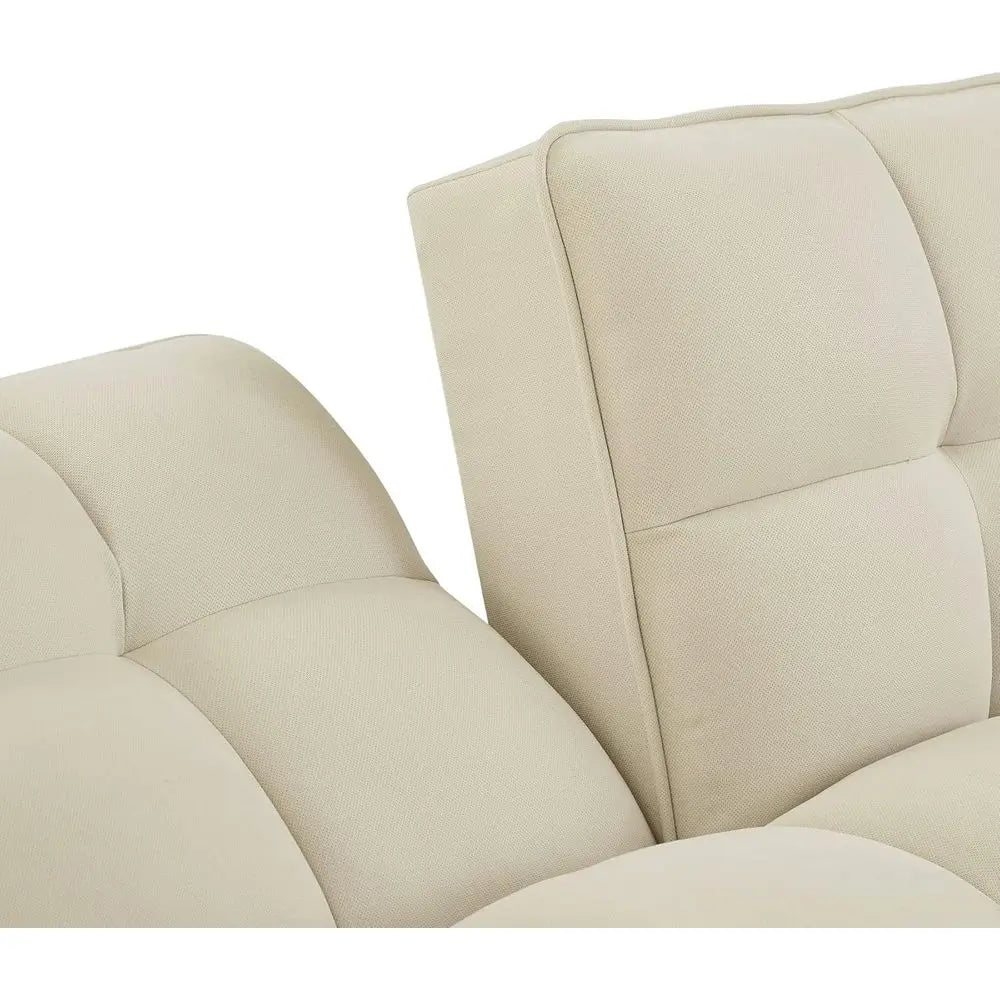 Twin Size Convertible Sleeper Sofa with Reclining Linen Split Back and Pillow Top Arms for Compact Living Spaces in Beige