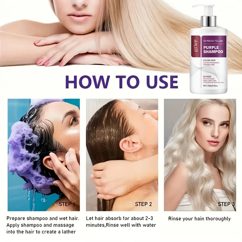 GSWP Yellow-Purple Color-Removing Shampoo, Deeply Cleanses, Moisturizes Hair, Neutralizes Brassy Tones, Protects Dyed Hair. 250g