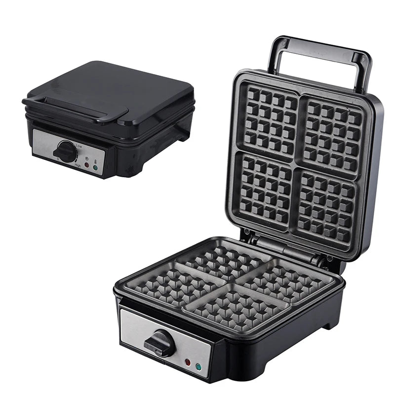 Custom OEM 1200w 4-piece non-stick square stainless steel Belgian waffle maker for breakfast at home