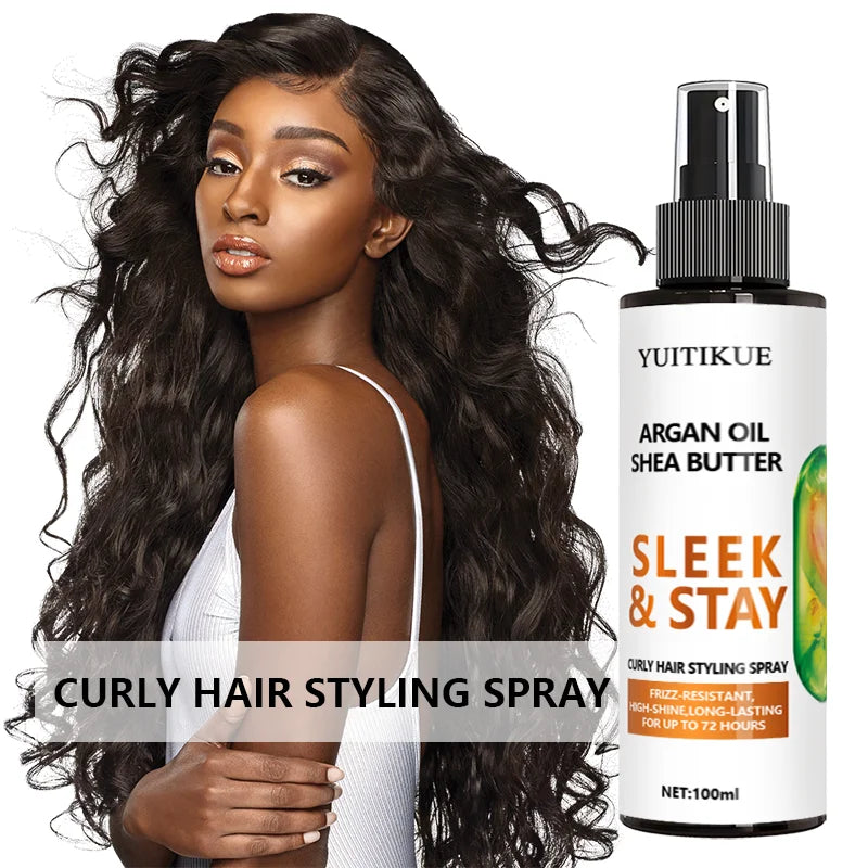 YUITIKUE Argan Oil Shea Butter Curly Hair Styling Spray Sleek Stay Frizz Resistant High Shine Long Lasting Hair Care