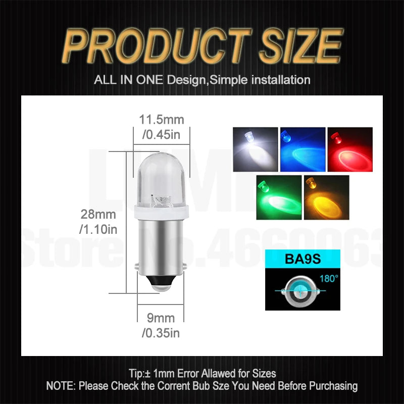 10pcs BA9S T4W LED Car light bulb T2W T3W Auto interior Lamp Round LEDs marker light emitting diode 12913 12910 12929