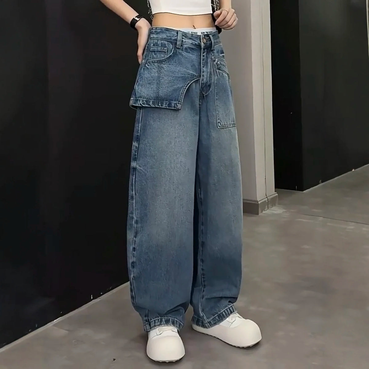 Women Jeans Autumn 2025 New Fashion jeans Pocket patchwork asymmetry Design Long Trousers Women's Clothing Cotton thin pants
