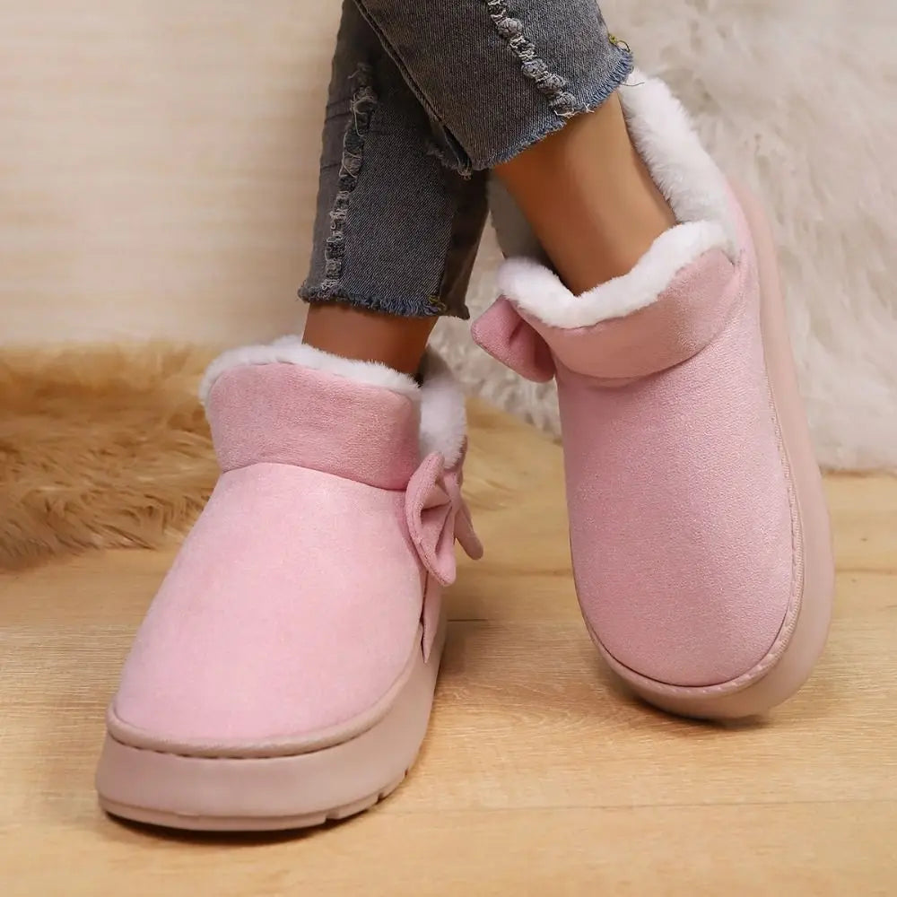 Bow-knot Women's Snow Boots Lining Keep Warm Slip-On Platform Boots Soft Comfortable Winter Shoes