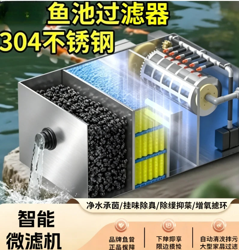 Aquaculture Drum Filter Stainless Steel Micro Screen Pond Water Recirculation Waste Remover Strainer