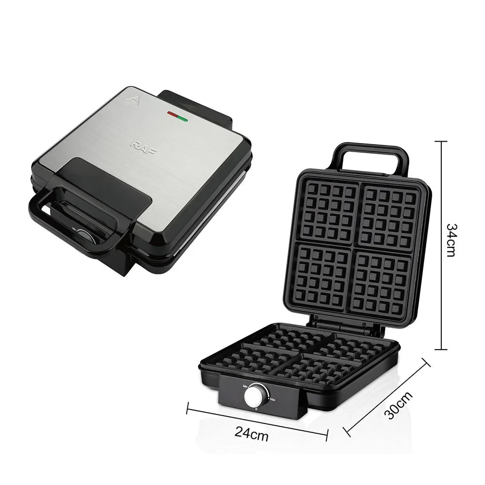 220V Fully Automatic 1500W Double-sided Heating Four-piece Waffle Machine, Breakfast Kitchen Sandwich Machine, Electric Cake Pan