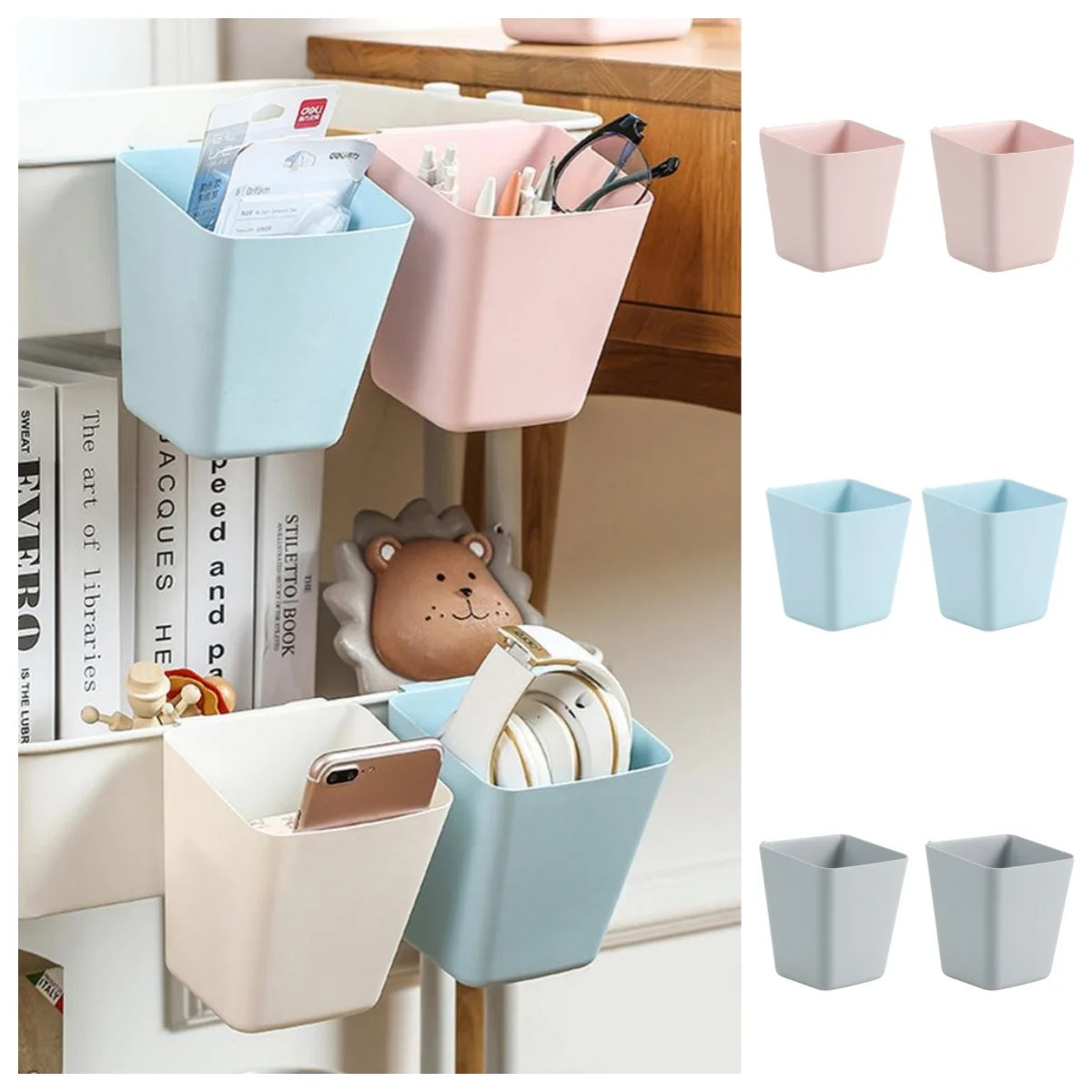 2Pcs Hanging Bucket Wall Organizers Rolling Cart Accessories Hanging Pen Holders Storage Containers Hanging Buckets For Office