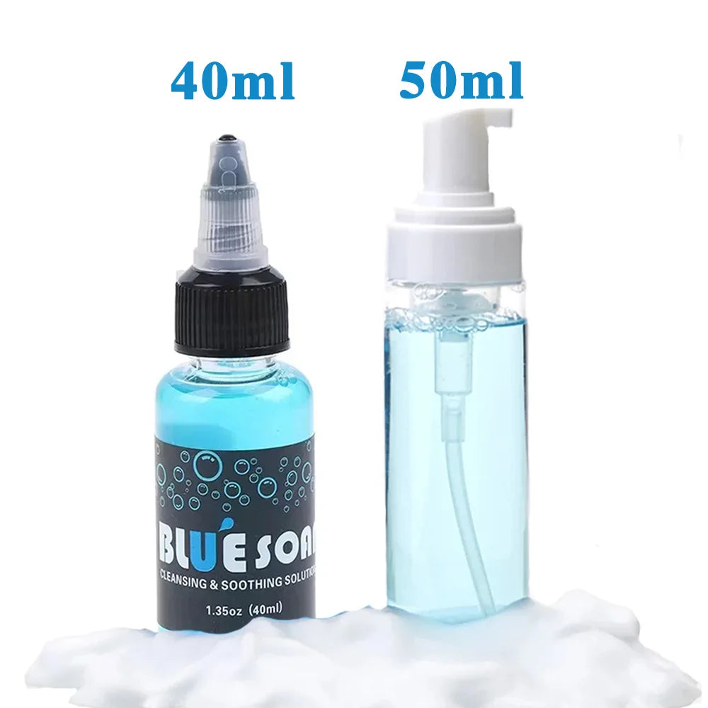500/40ML Tattoo Blue Soap Cleaning Soothing Solution With Tattoo Foam Diffuser Bottle Blue Algae Soap and Bottle Cleaning Supply