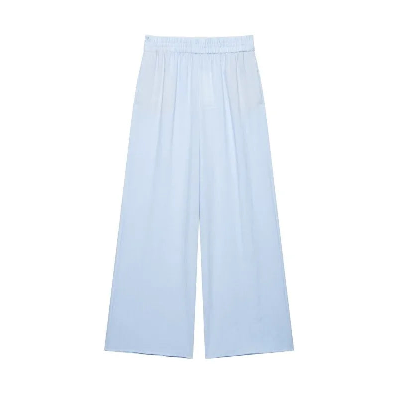 Women's Pants Set New 2026 Summer Zipper Safari Shirt High Waist Wide Leg Trousers with Elastic Waist 2 Piece Set Female Outfit