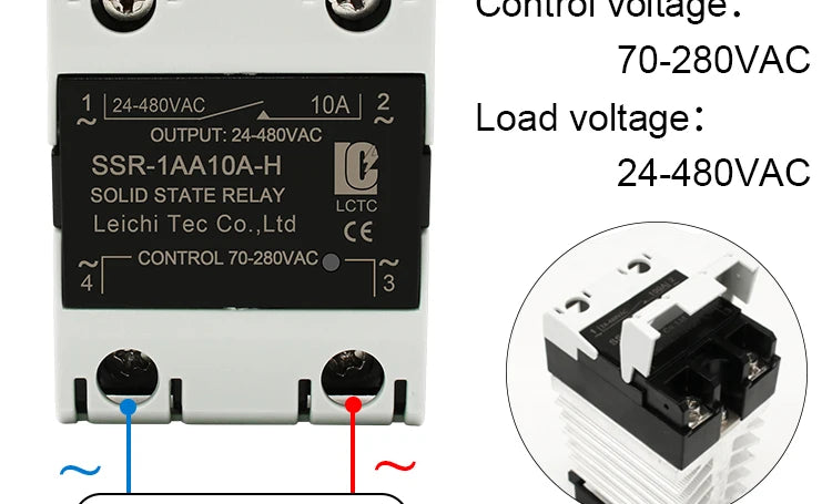SSR Solid State Relay 24-480VAC Heat Sink Single Phase DIN Rail Mounted 10A 25A 40A 60A 80A 100A 120A DA AA DD Zero Crossing