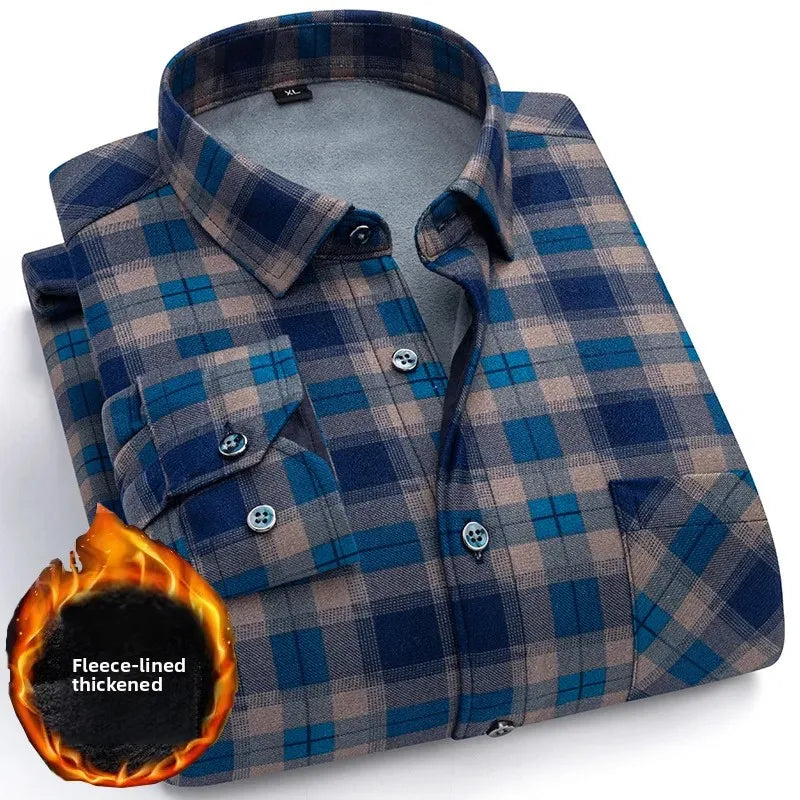 Thickened Fleece Winter Warm Shirt Men's Long Sleeve Plaid Casual Style Dad Clothes Comfortable Breathable Casual Shirt
