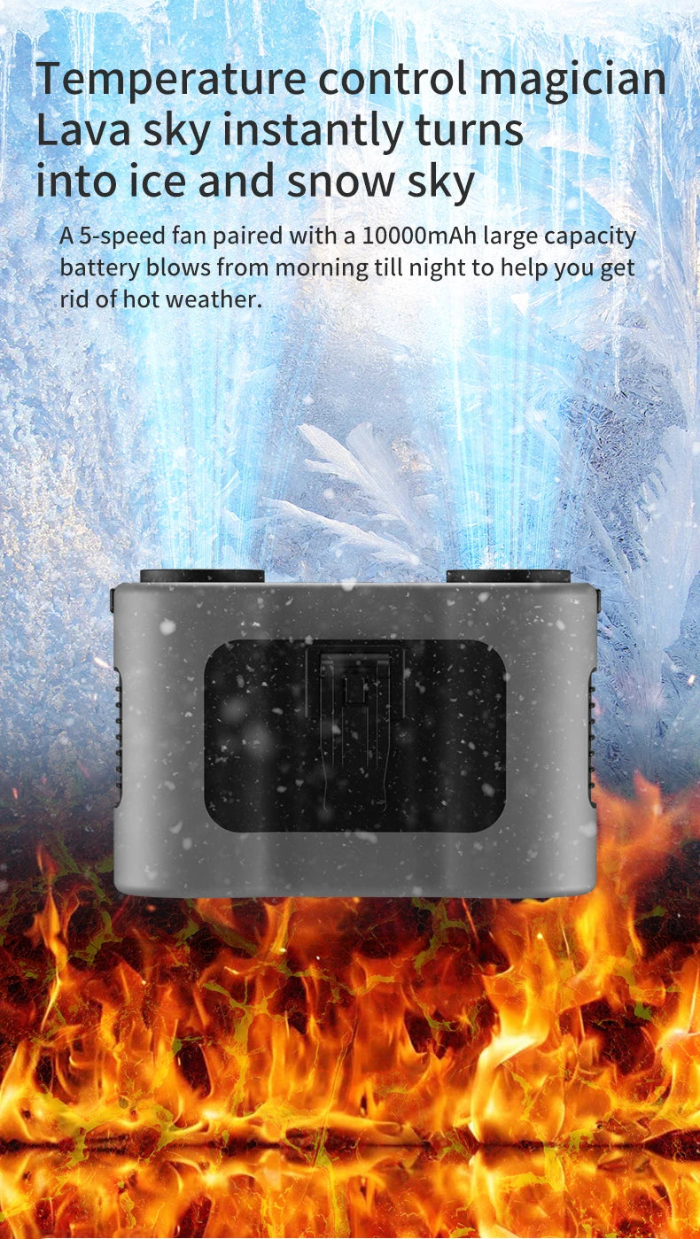 Portable Waist Clip Fan Mini USB Charging Hanging Fan with LED Flashlight Outdoor Single/dual Air Outlet Fan 20000/10000Mah F6/7