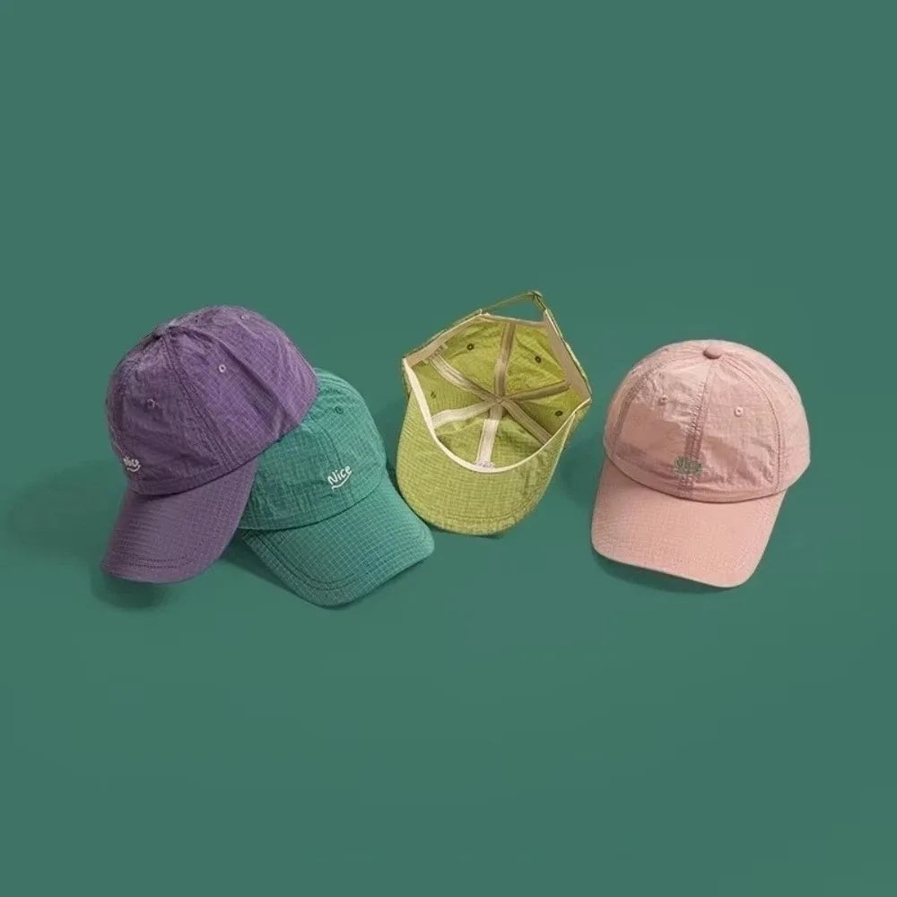 New Plaid Thin Sun Cap Quick-drying Breathable Baseball Cap Adjustable Letter Embroidery Sports Running Cap Men Women