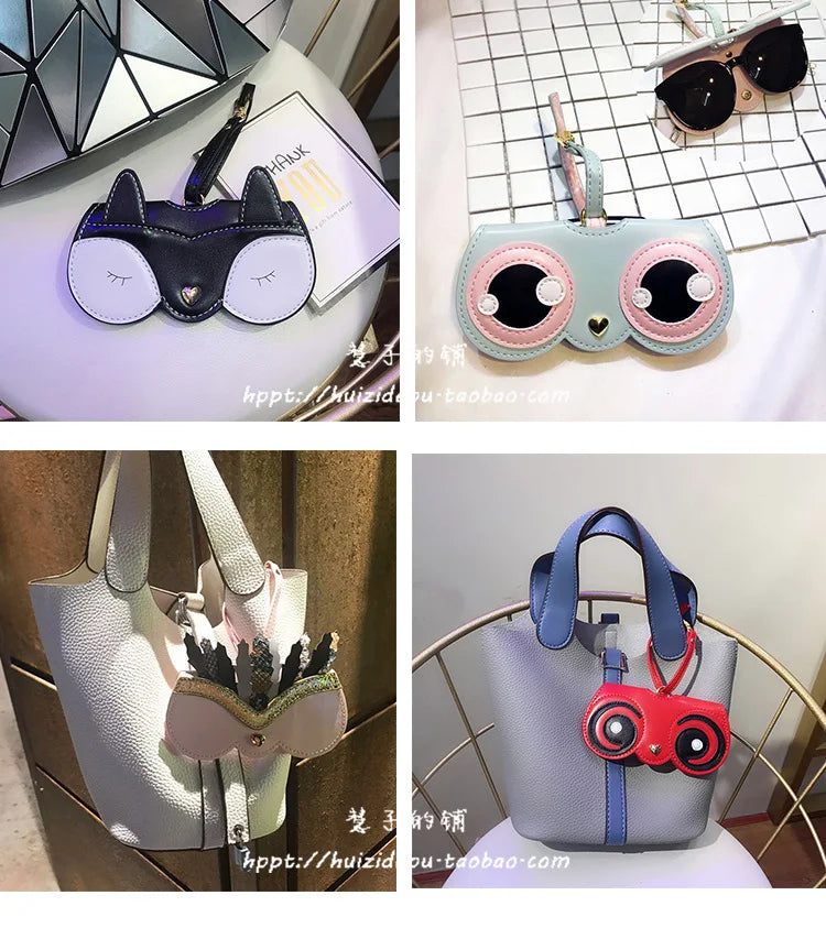 ins cartoon cute glasses case portable men and women sunglasses myopia glasses organizer bag protective sleeve glasses bag charm
