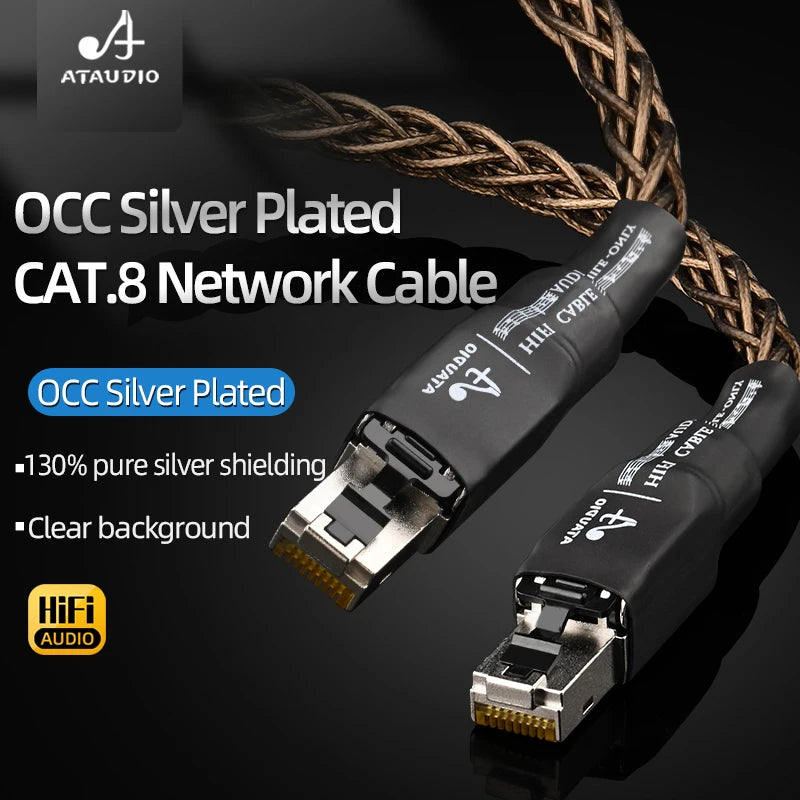 High Speed RJ45 Network Cable 7N OCC Silver Plated HiFi Cat8 Ethernet Cable 40Gbps Laptop Internet LAN Cable for PC Router