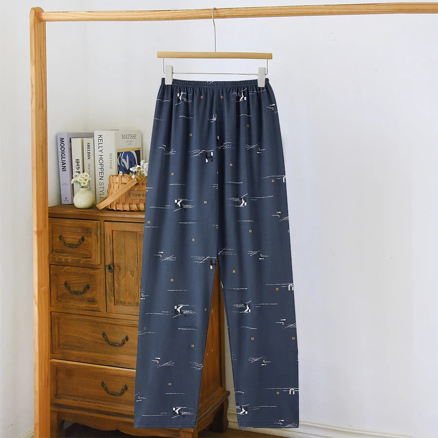 Men's Stylish Summer Pajama Pants, Thin Plaid Loungewear, Loose and Comfortable, Plus-Size Breathable Air-Conditioned Pants, Home Sleepwear