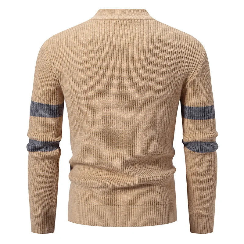High Quality Men's New Autumn Winter Sweaters Casual Warm Mock Neck Pullovers Trend Color Blocking Design Men Sweaters Knit Tops