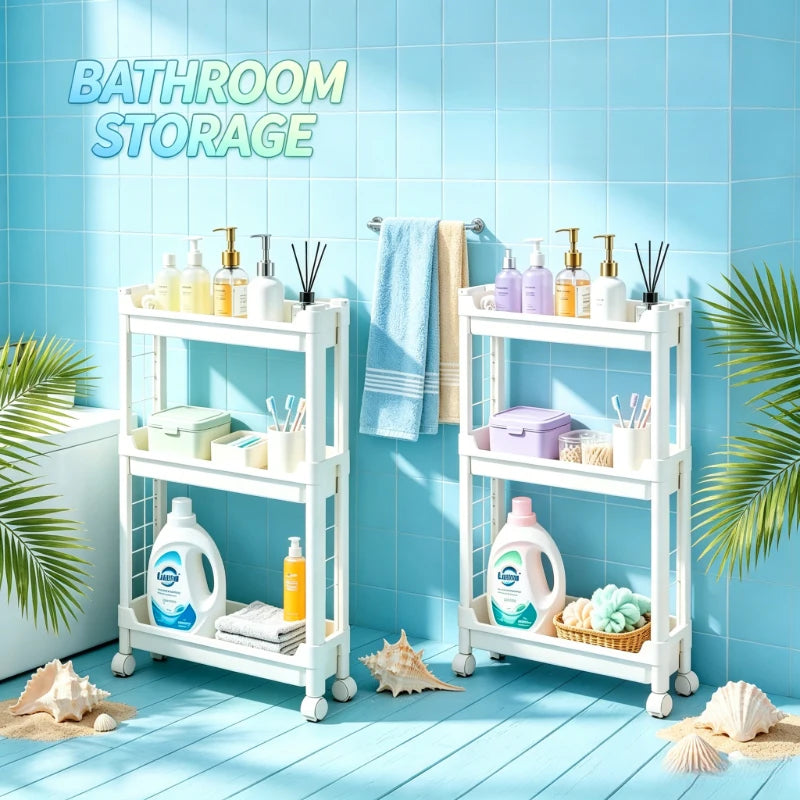 9.5cm Slim 3-Tier Door Gap Storage Cabinet, Narrow Side Shelf, Perfect Organizer for Bathroom & Kitchen Sundries Storage