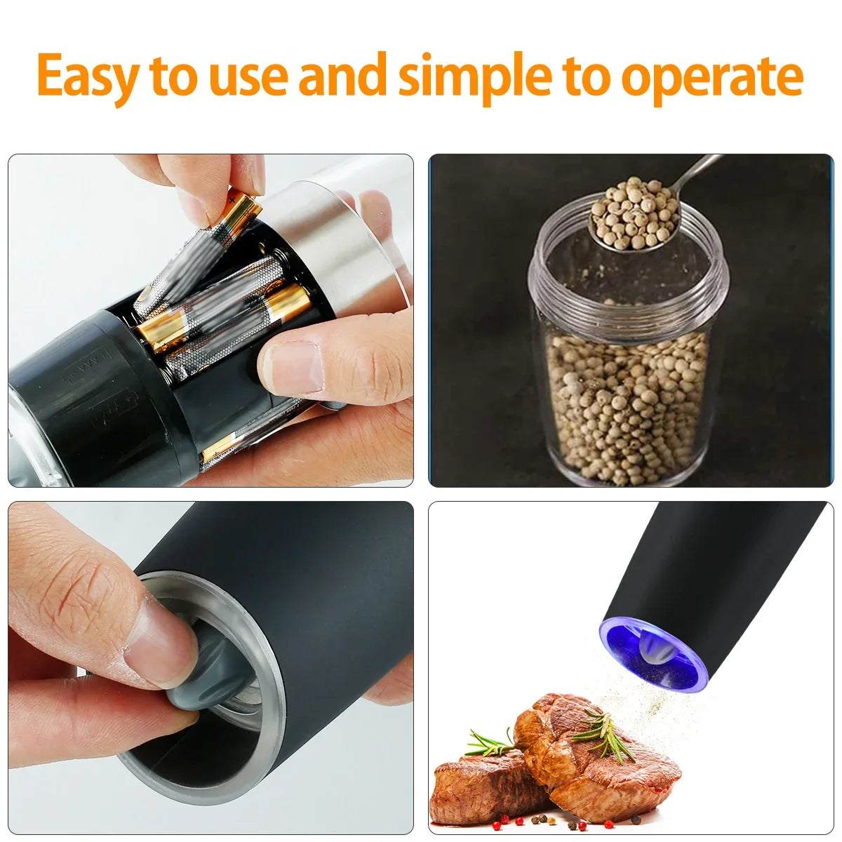 Electric Pepper Grinder Stainless Steel Automatic Gravity Shaker Salt Pepper Grinder Spice Mills Grinding Tools Kitchen Gadgets