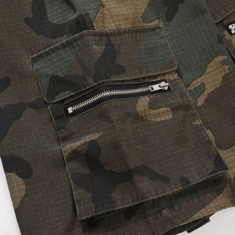2026 Spring Summer Men Shorts Camouflage Cargo Pants Accordion Pocket Beach Bottoms Outfit